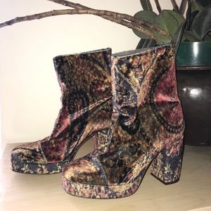 Free People vintage style Velvet Paisley Booties